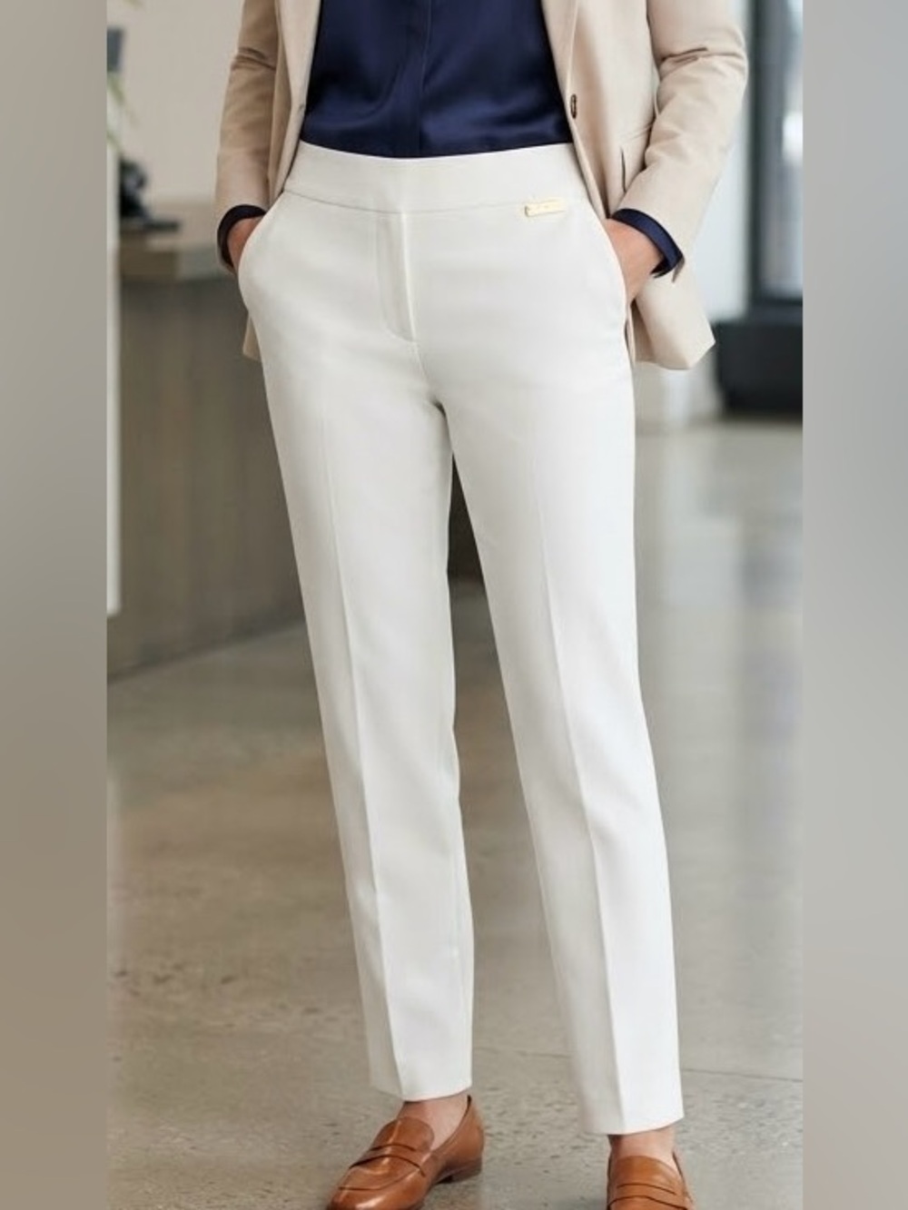 Calvin Klein Cream Pants with Gold Accent